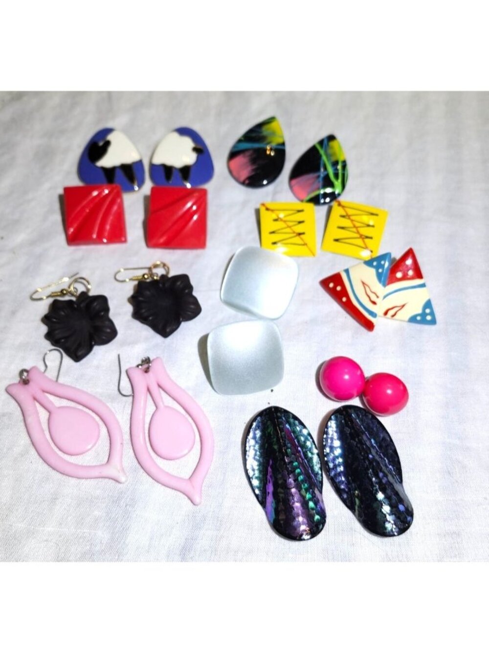 Vintage 80s Pop Art Whimsical Earrings Lot 10 Pairs Colorful & Unique Designs Pi